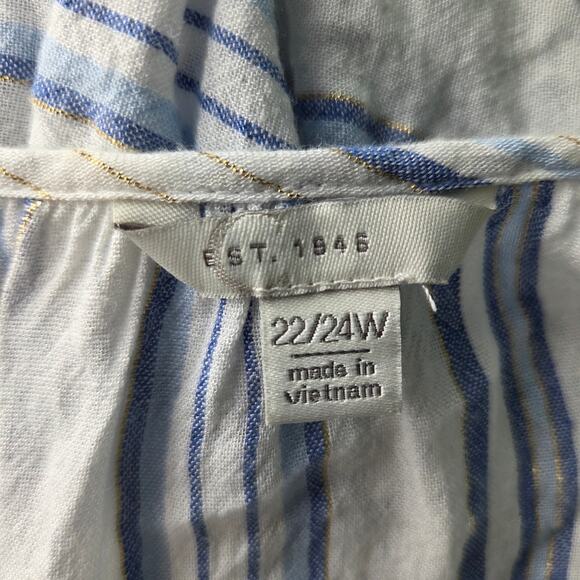 Cato Womens Peasant Top Linen Blue Stripe Ruffle Bell Coastal Nautical 22/24W - Picture 3 of 6